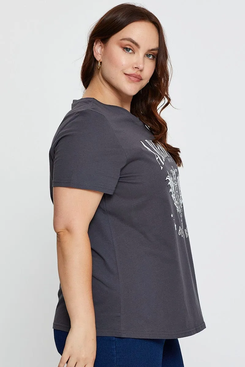 Fun and Relaxed Grey Graphic T-shirt Arizona Biker Short Sleeve Cotton