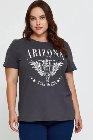 Grey Graphic T-shirt Arizona Biker Short Sleeve Cotton Anti Perspiration Lining Classic Design