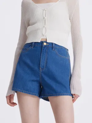 Rhinestone Denim A-Line Women Shorts Universal Attachment Points Comfort waistband