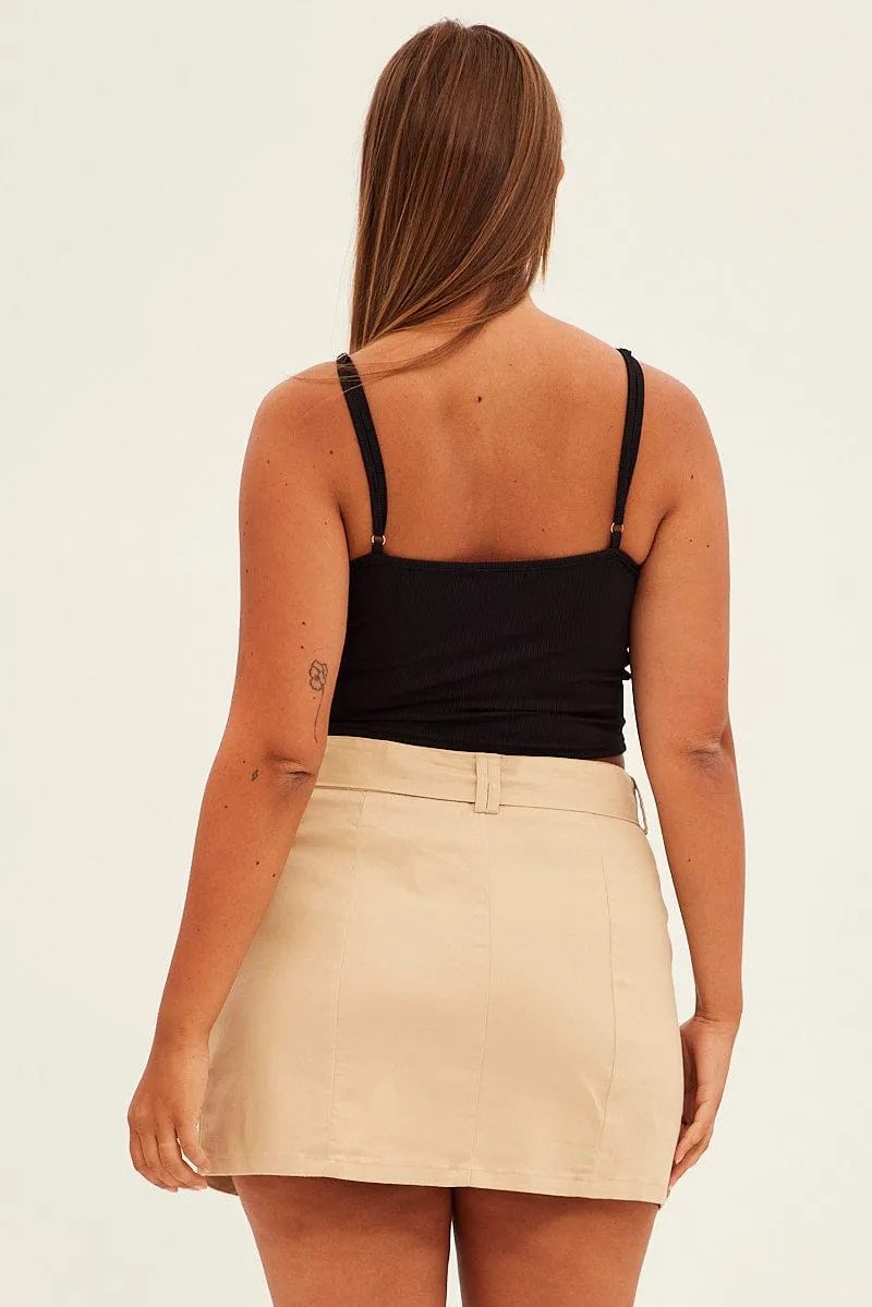 Beige Cargo Skirt Belted Mini Cotton Outfit Shot Cool Mood