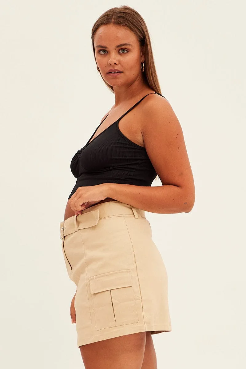 Beige Cargo Skirt Belted Mini Cotton Bestseller Item