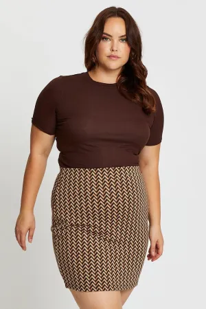 Easy Outfit Soft Texture Brown Zig Zag Print Mini Skirt