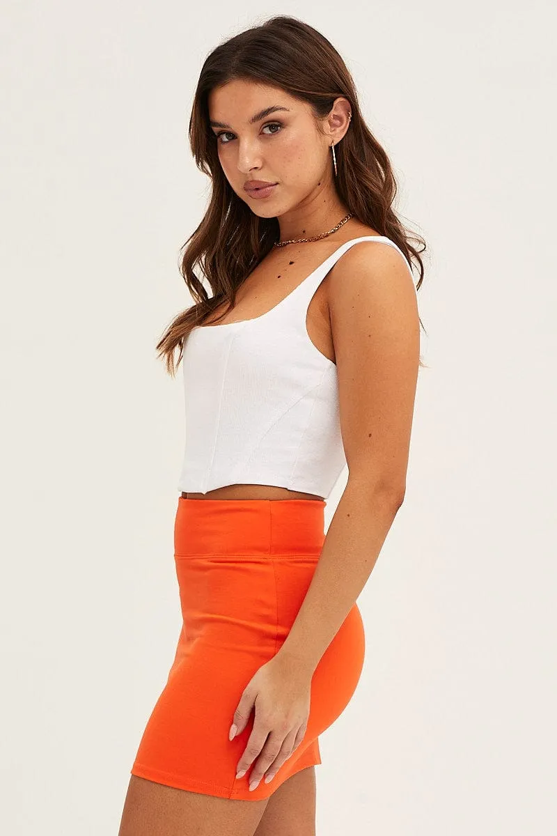 Reinforced Hems Orange Mini Skirt High Rise