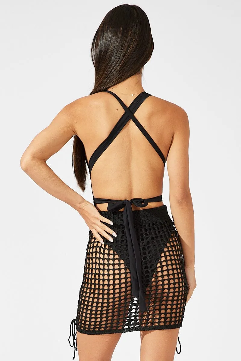 Weekend Outfit Urban Pulse Black Crochet Beach Mini Skirt