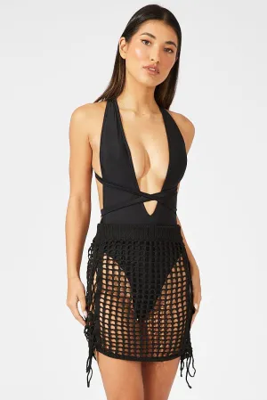 Black Crochet Beach Mini Skirt Tropical theme