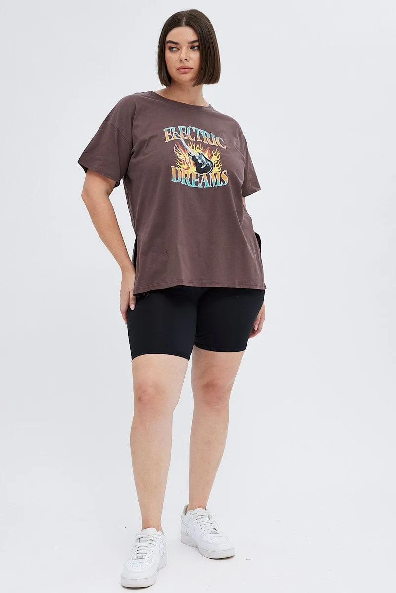 Brown Graphic T-shirt Electric Dreams Print kids'