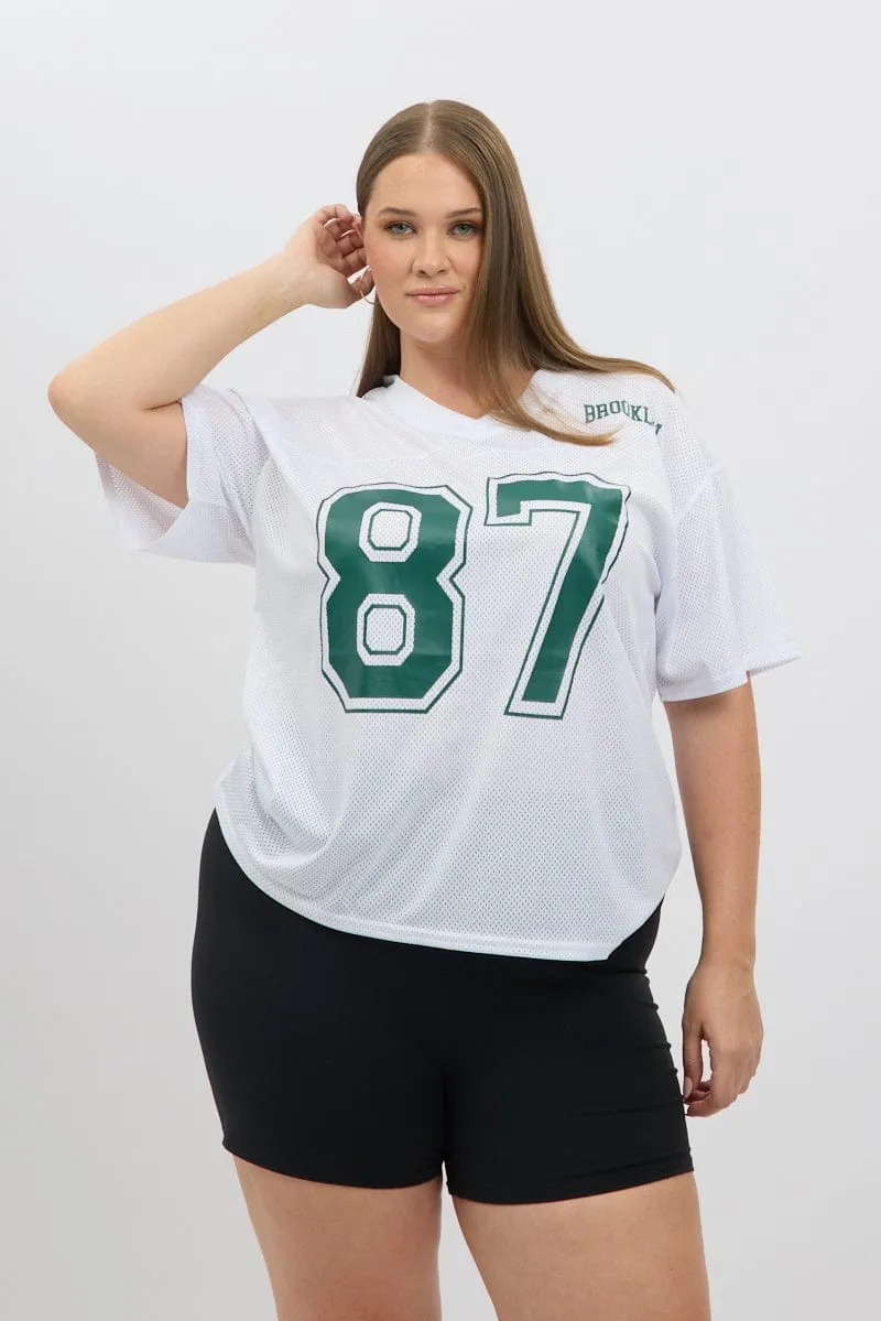 LowImpact Manufacturing White Graphic T Shirt Short Sleeve V Neck
