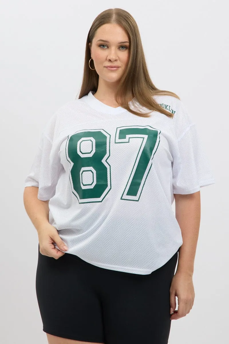 White Graphic T Shirt Short Sleeve V Neck Layering Comfort Wear