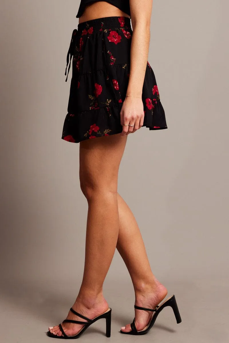 Black Floral Skater Skirt Mini Business Meeting