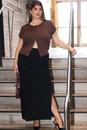 Black Double Split Knit Midi Skirt Media Feature