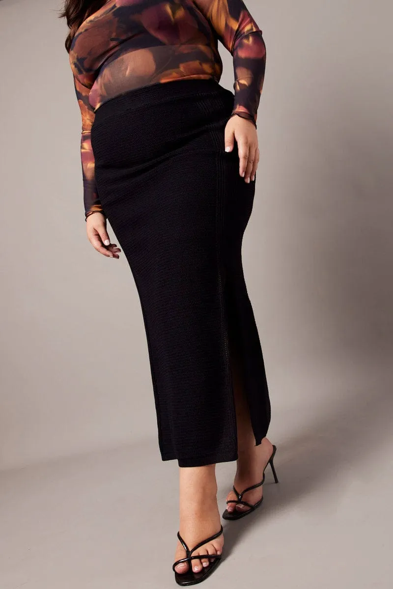 Black Double Split Knit Midi Skirt Modern Look Lightwear Look