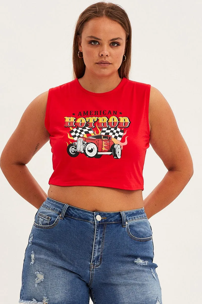 Red Sleeveless Hot Rod Tank Top men's clothing
