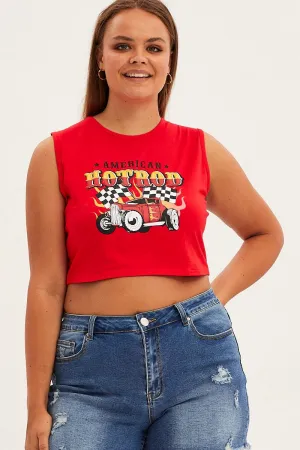 Modern Style Trend Layered Look Red Sleeveless Hot Rod Tank Top