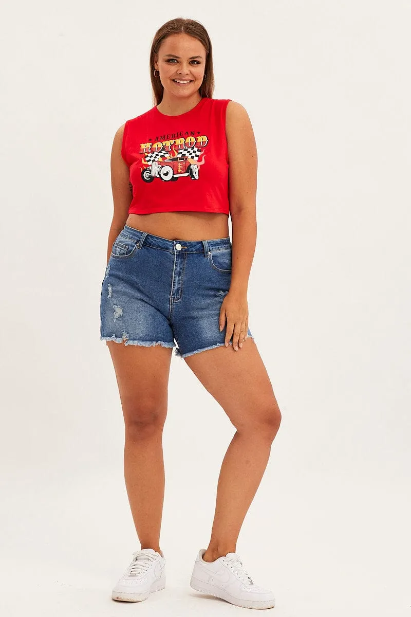 Red Sleeveless Hot Rod Tank Top Garment Dyed EasyCareFinish