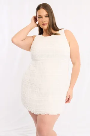 Chic Prints White Textured Mini Dress Sleeveless