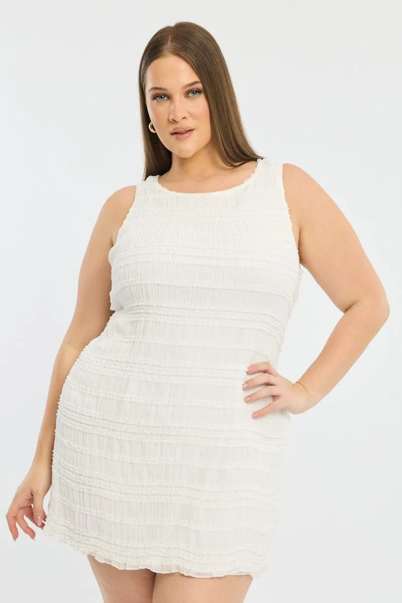 Shine Pop White Textured Mini Dress Sleeveless