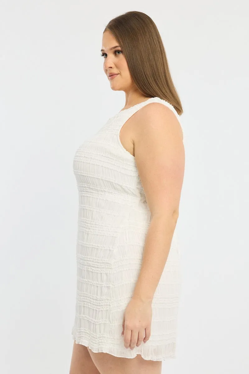Weekend Fun White Textured Mini Dress Sleeveless