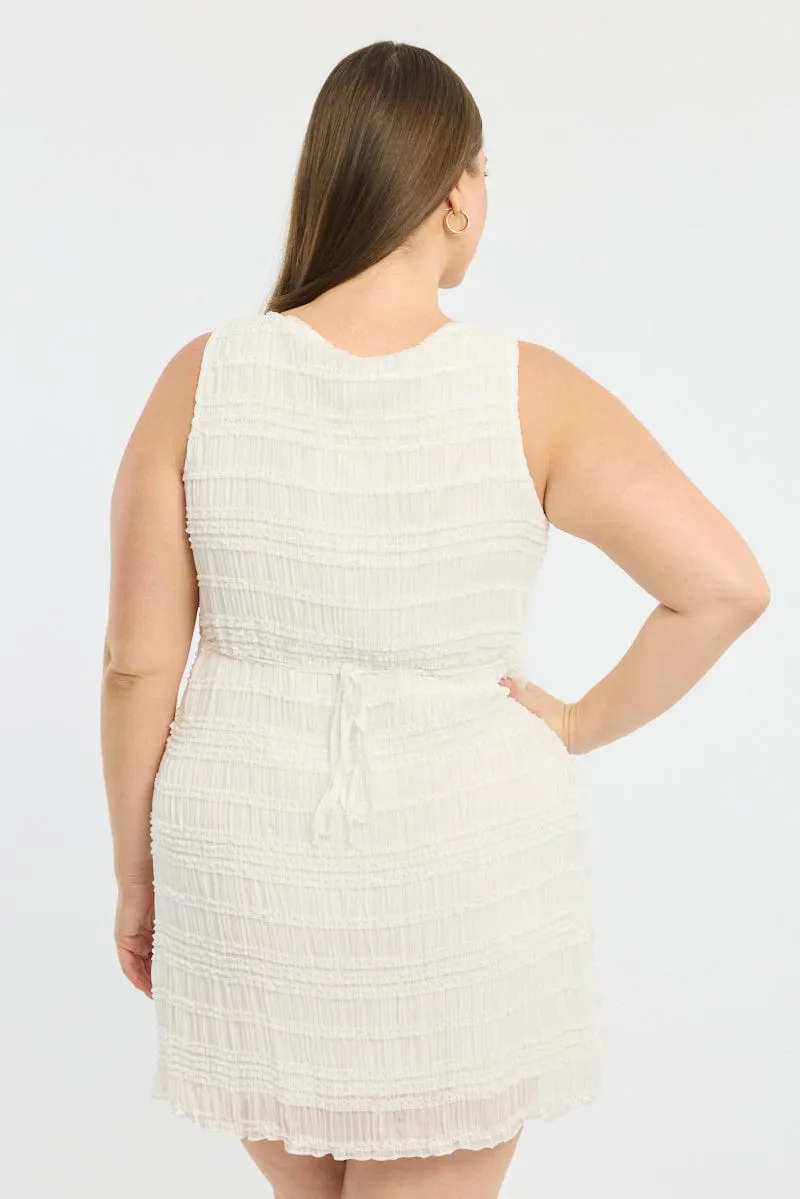 White Textured Mini Dress Sleeveless Scene Mode