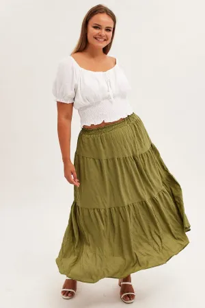 Stylist Pick birthday party Khaki Maxi Skirt Elastic Waist Long Textured