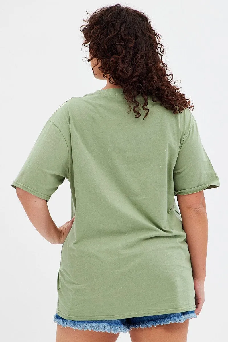Green Graphic T-shirt American Motorbike Cotton Jersey City Outfit Quality Comfort