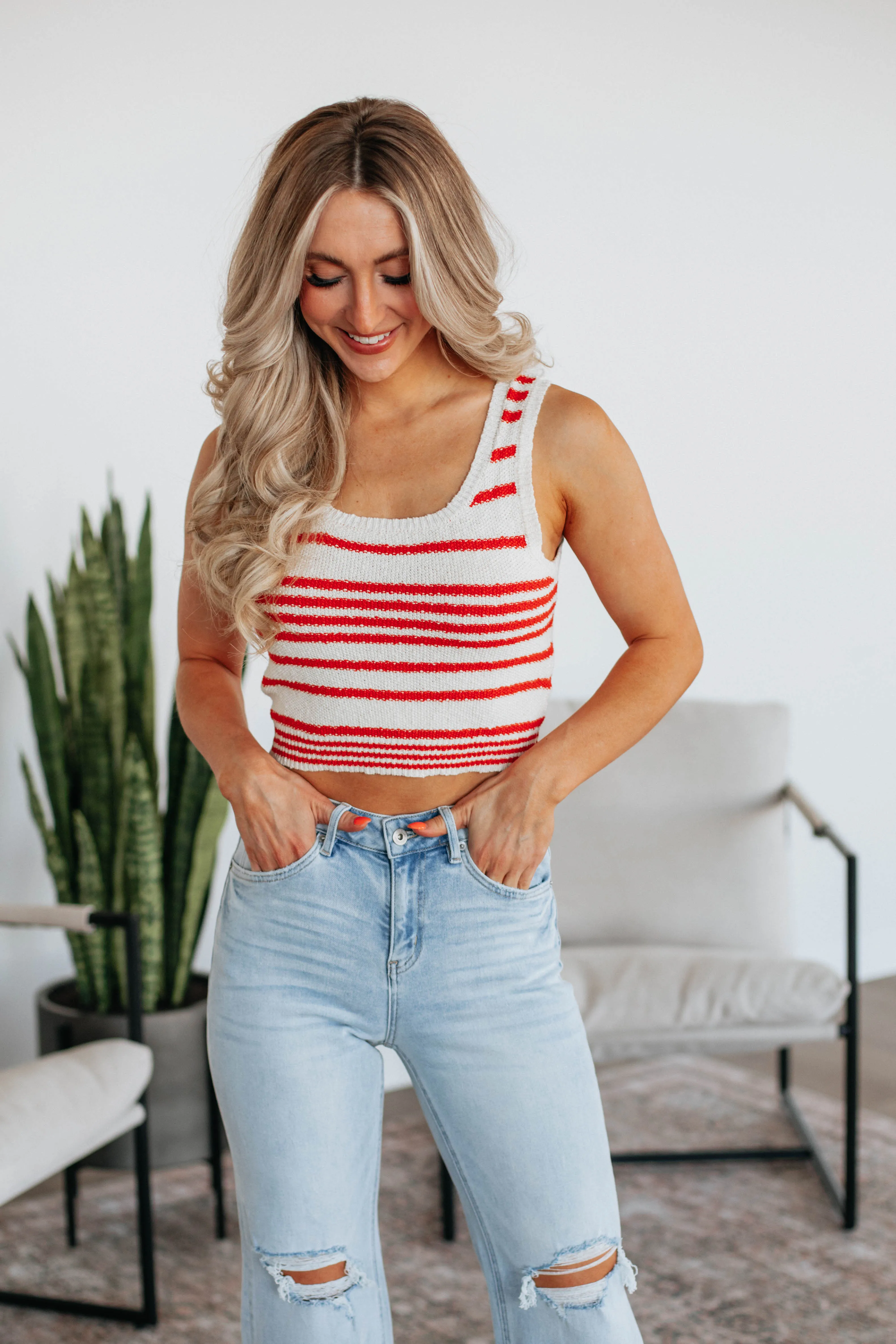 slow - speed movement low pressure Scottie Striped Tank - Cherry Mix