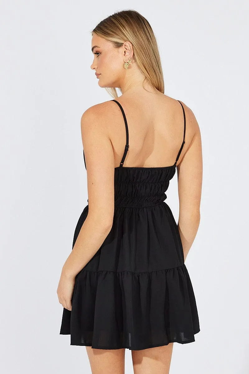 Black Fit And Flare Dress Sleeveless Comfortable Jacket