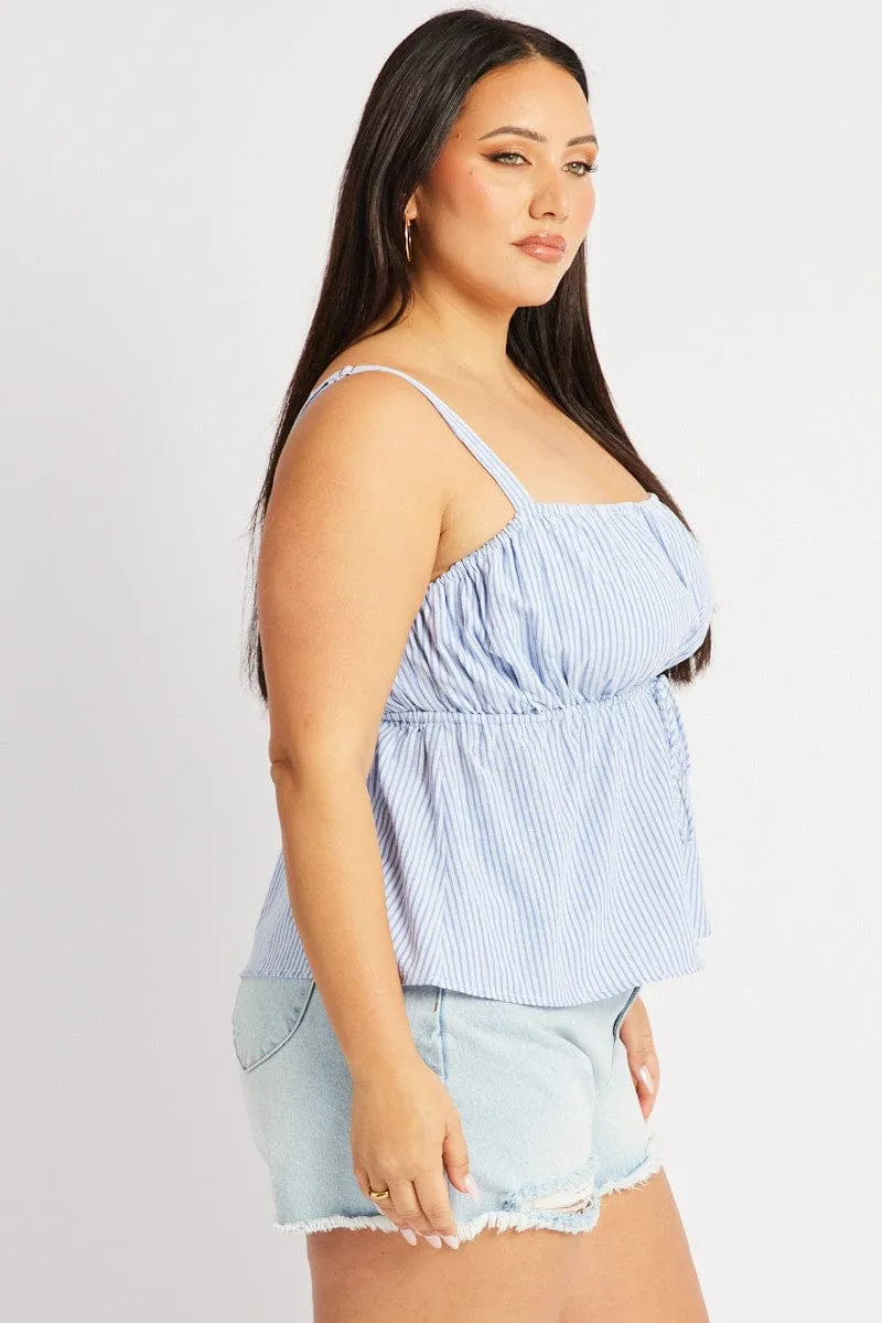 Boss Vibe Blue Stripe Cami Top Sleeveless Stripe Front Tie