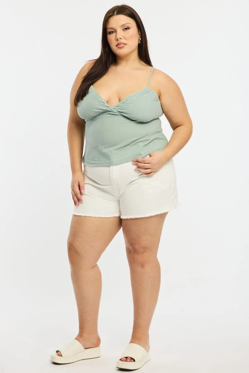 Raw Linen Green Cami Top Self Stripe Cross Over