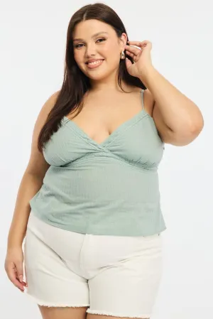 UV Protection Green Cami Top Self Stripe Cross Over