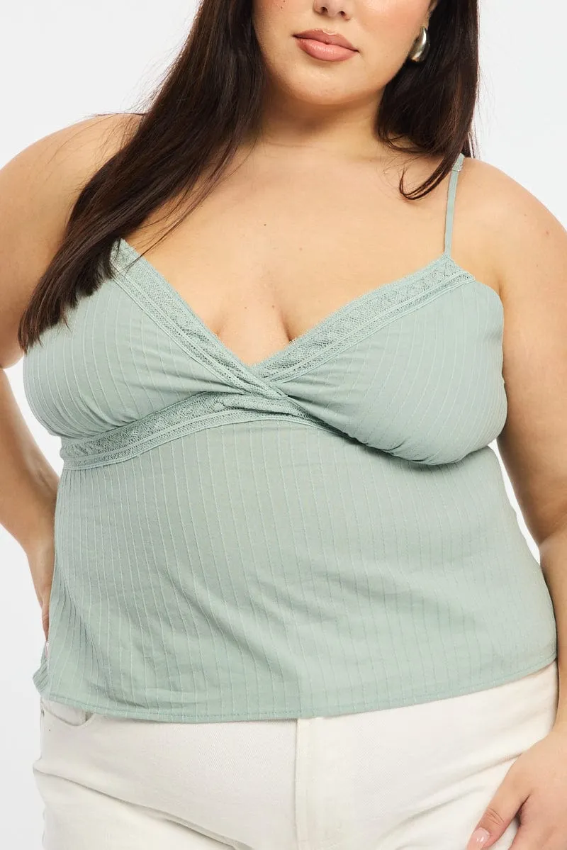 Green Cami Top Self Stripe Cross Over Flexible Material Group Mood