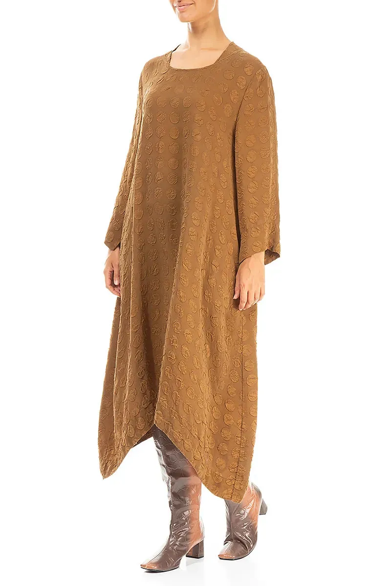 Square Neck Bubble Aged Copper Silk Dress Casual Vibe Cozy Design