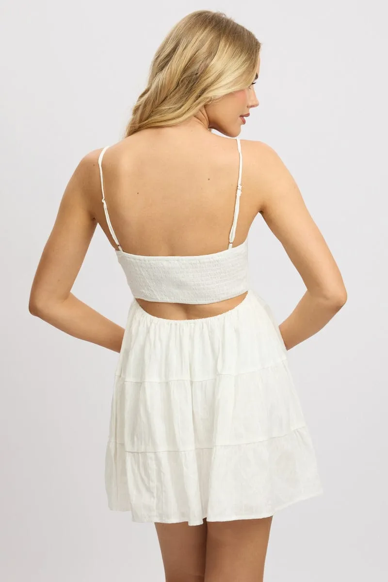 White Fit And Flare Dress Bead Embellishment  Mini Leader Fit UltraSoftFinish
