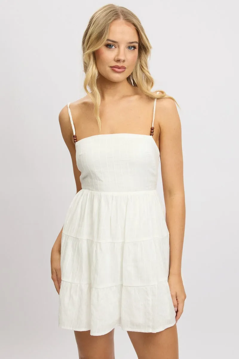 White Fit And Flare Dress Bead Embellishment  Mini MultiPocket System Work-Ready