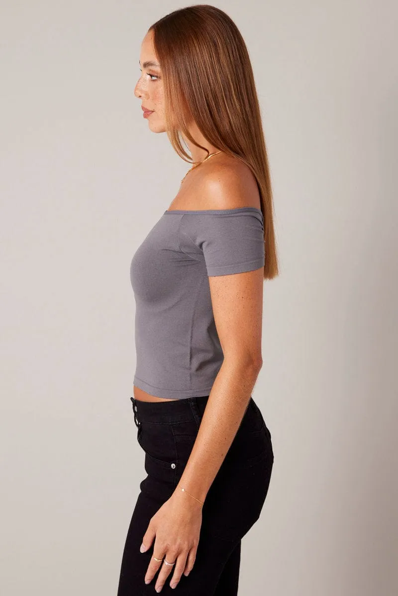 Statement Wear Beach Fit Grey Off Shoulder Top Short Sleeve Seamless