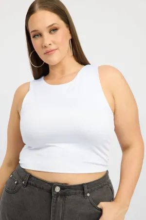 WearResistantHem slow life White Tank Top Crew Neck Sleeveless Cotton Crop