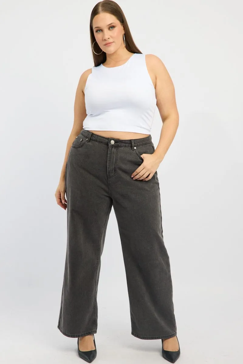 White Tank Top Crew Neck Sleeveless Cotton Crop Layered Paneling