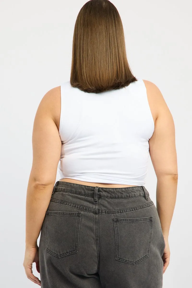 White Tank Top Crew Neck Sleeveless Cotton Crop ChafeResistant Seams