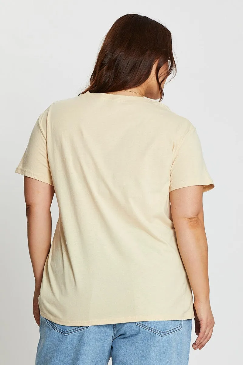 Chic and Soft Beige Short Sleeve American Racing Regular Sand T-shirt