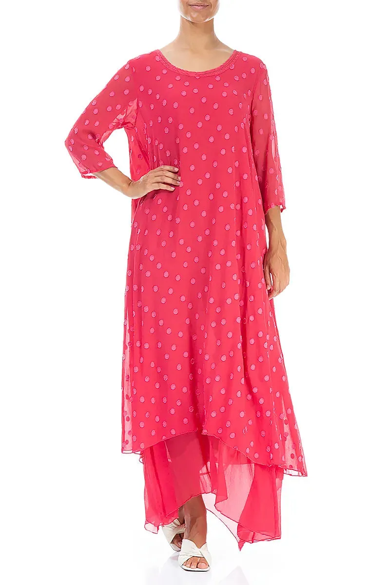 City Casual ReflectiveTrimDetails Raspberry Dotty Silk Maxi Dress