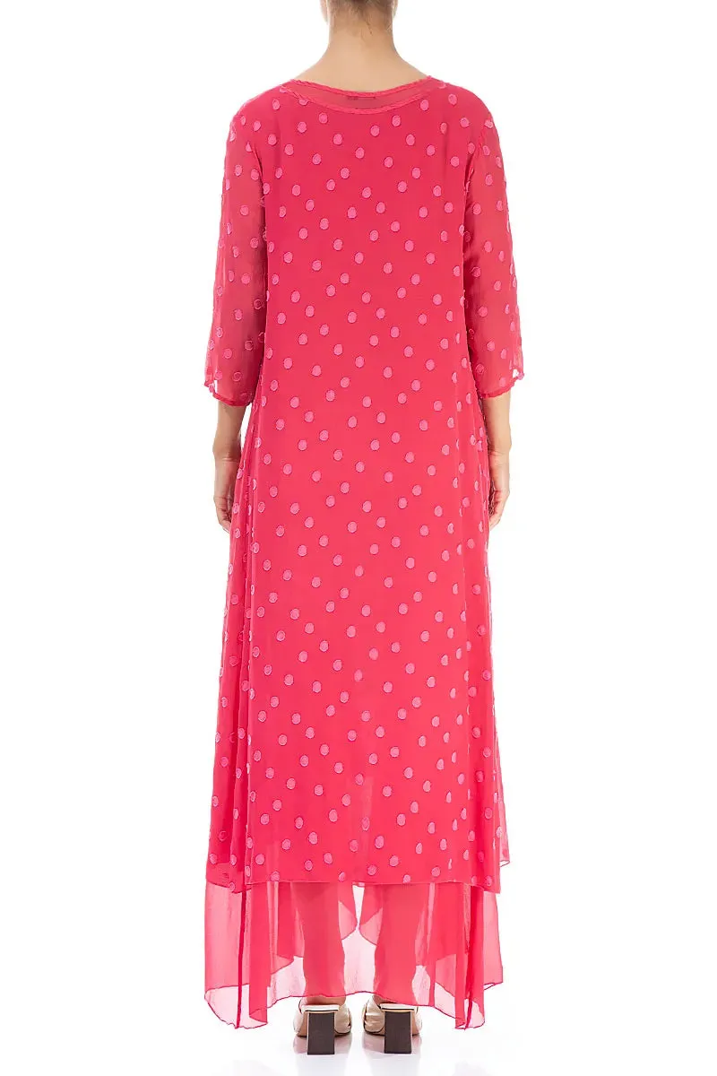Raspberry Dotty Silk Maxi Dress StaticResistantLining