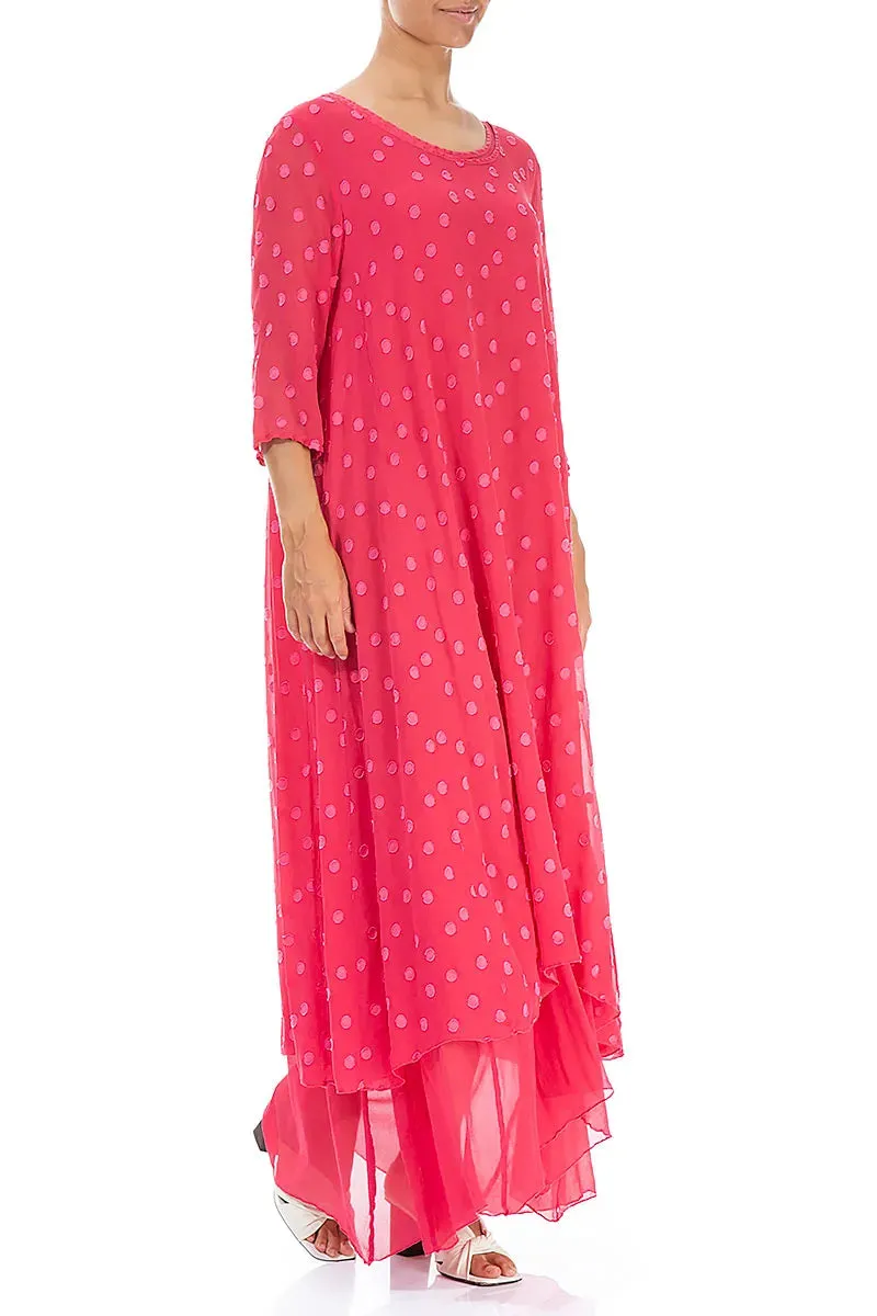 Raspberry Dotty Silk Maxi Dress SmoothEdging Layering Piece