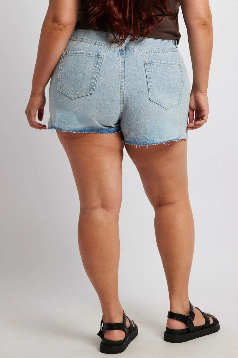 Denim Relaxed Shorts High Rise Distressed Hem Flexible Material Parisian Chic