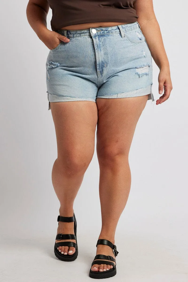 Day Glow Denim Relaxed Shorts High Rise Distressed Hem