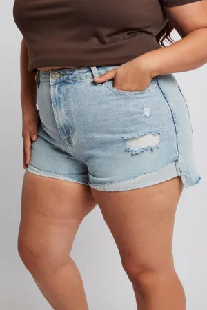 ZeroWasteProduction Denim Relaxed Shorts High Rise Distressed Hem