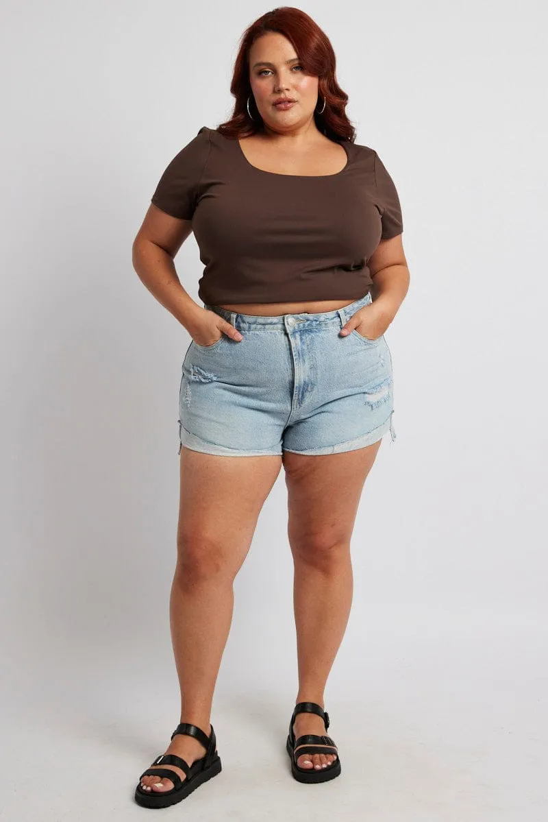 LayeredPanels EcoFriendlyProduction Denim Relaxed Shorts High Rise Distressed Hem