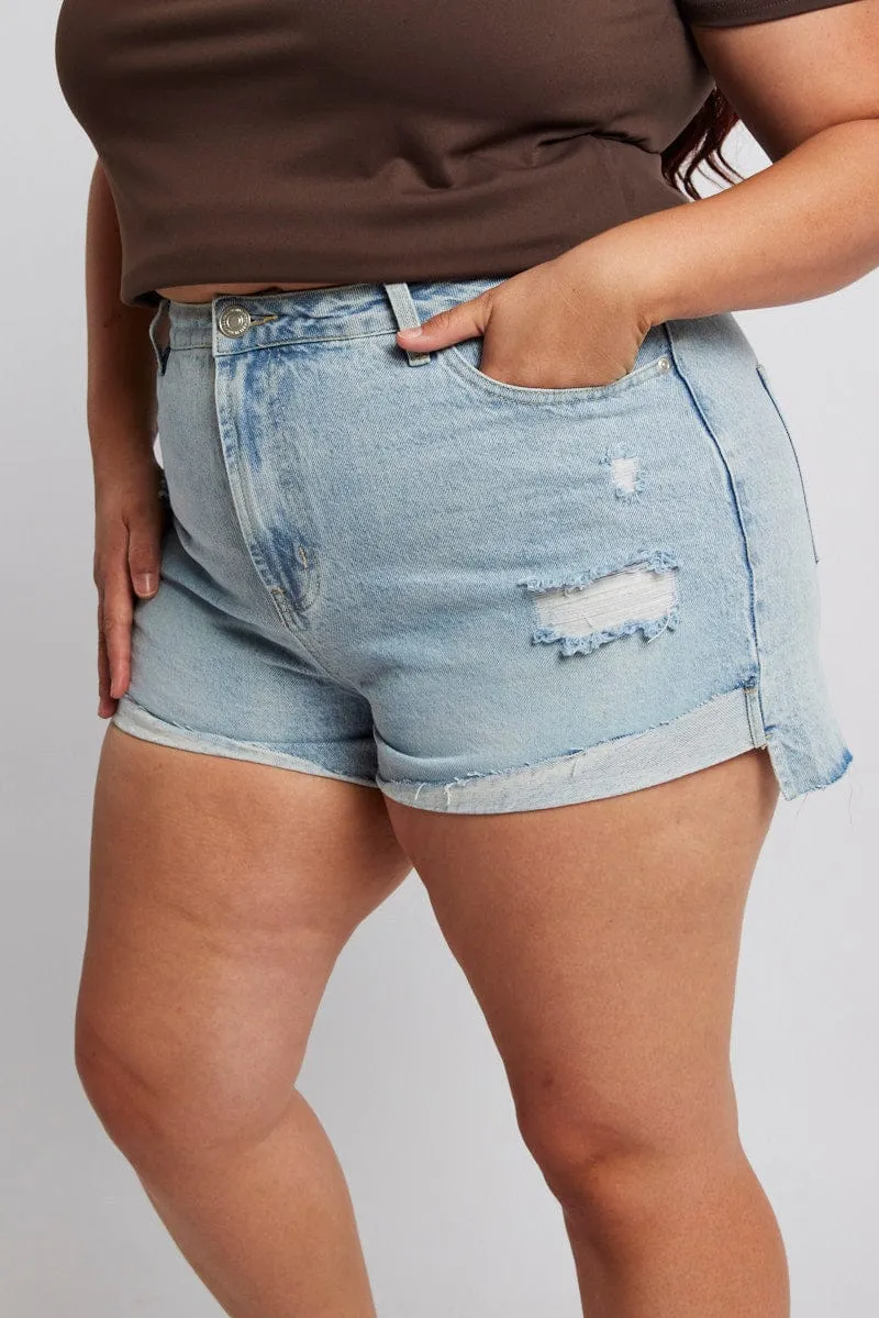 ZeroWasteProduction Denim Relaxed Shorts High Rise Distressed Hem