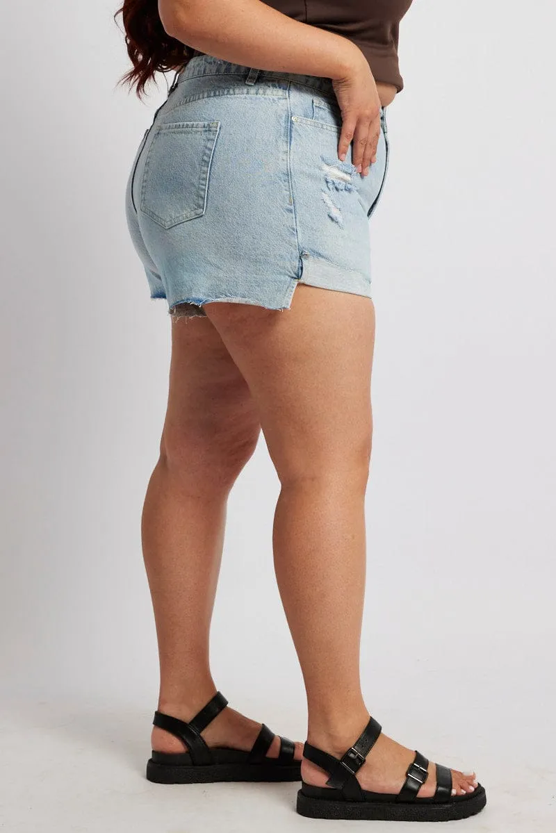 Denim Relaxed Shorts High Rise Distressed Hem LightweightDesign