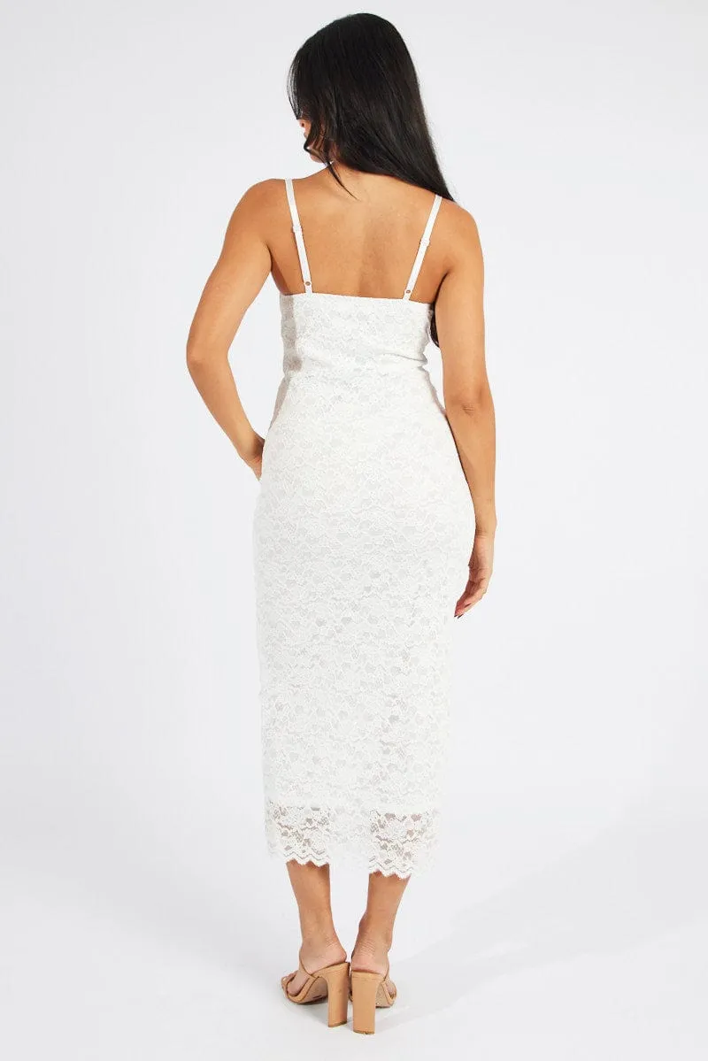 White Bodycon Dress Strappy Lace Functional Jacket