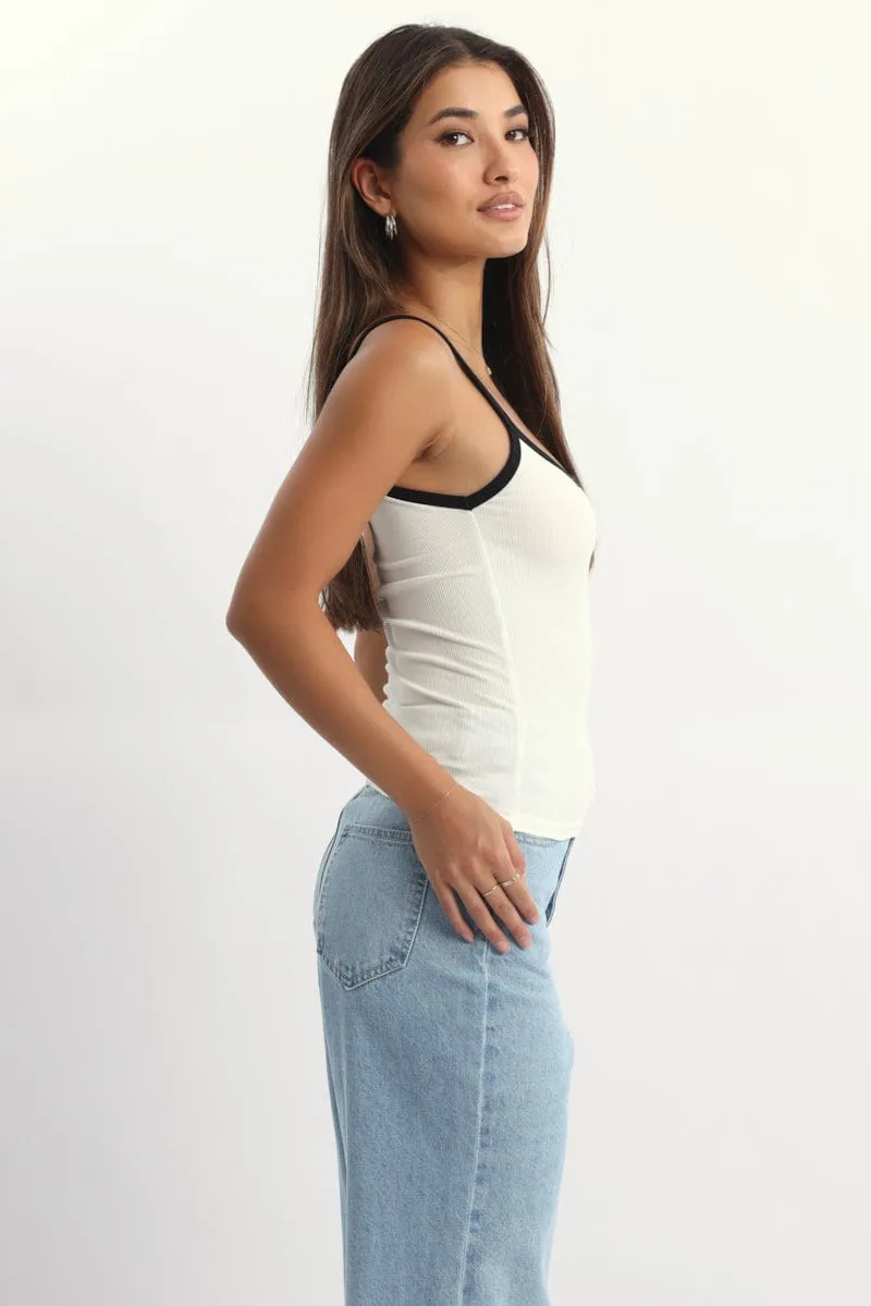 White Tank Top Sleeveless Rib Easy Wash