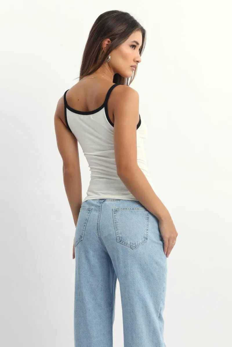 White Tank Top Sleeveless Rib PunctureResistant Fabric